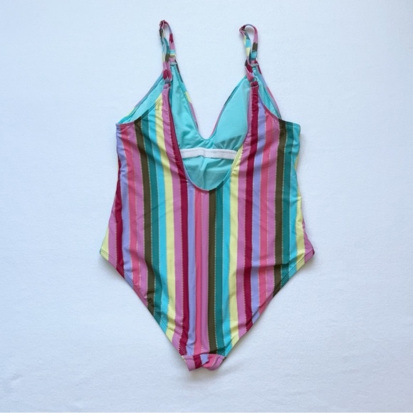 Gibson Latimer Multicolor Rainbow and gold striped One-Piece Swimsuit size Large - Picture 2 of 8